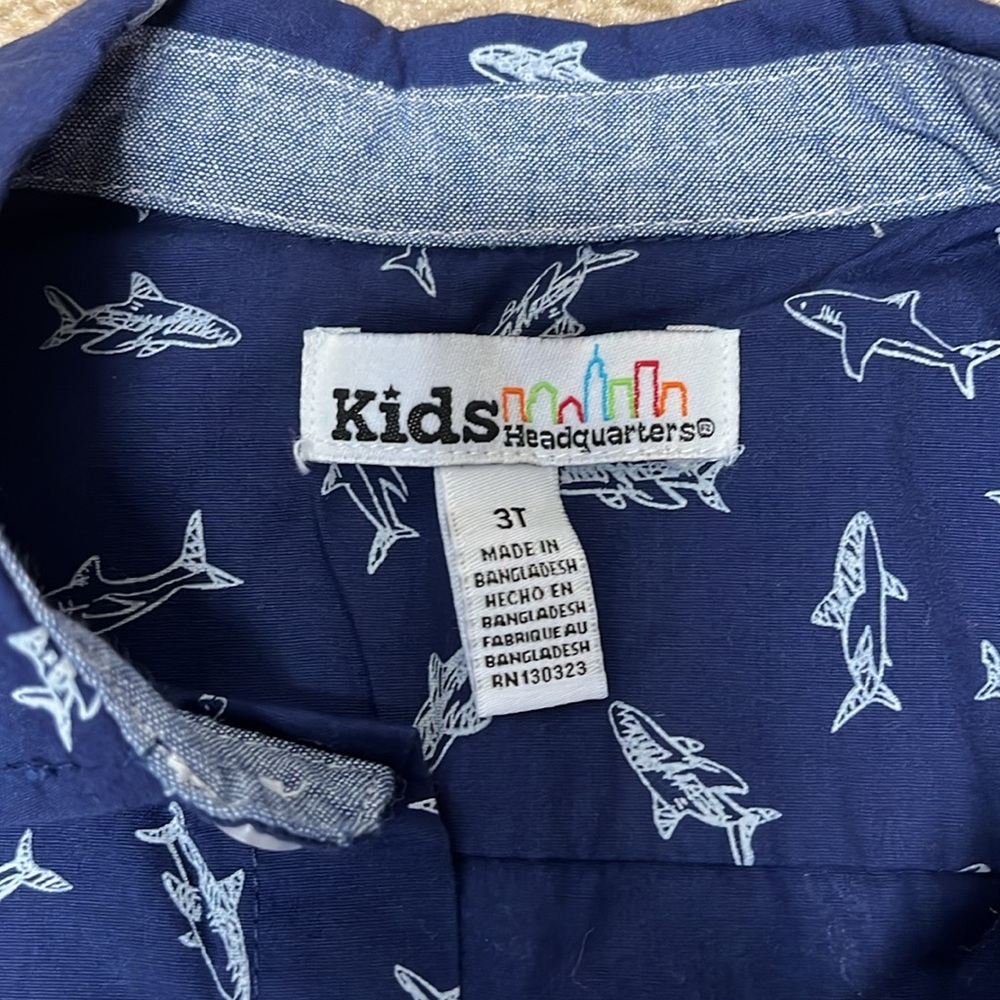 Kids Headquarters Boy’s Shark Print Short Sleeve Button Down - Picture 2 of 4